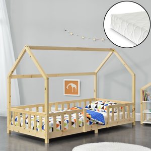 [en.casa] Kinderbett Sisimiut mit Matratze 90x200 cm Holzfarben