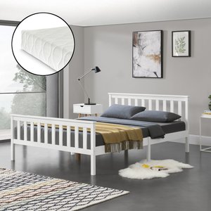[en.casa] Holzbett Breda 160x200 cm mit Kaltschaummatratze Weiß