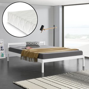 [en.casa] Holzbett Lynge 180x200 cm mit Kaltschaummatratze Weiß