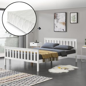 [en.casa] Holzbett Hellnar 140x200 cm mit Kaltschaummatratze Weiß
