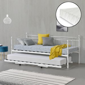 [en.casa] Metall Tagesbett Skutskär mit Matratze 90x200cm Weiß
