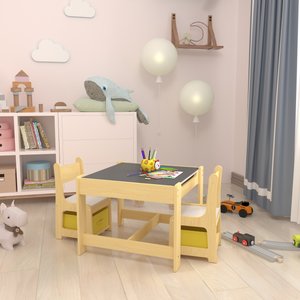 [en.casa] Kindertisch mit 2 Stühlen Irixoa mit Boxen Natur