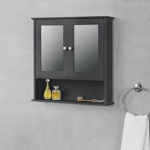[en.casa] Badezimmerschrank Linz 58x56x13 cm mit Spiegel MDF Dunkelgrau