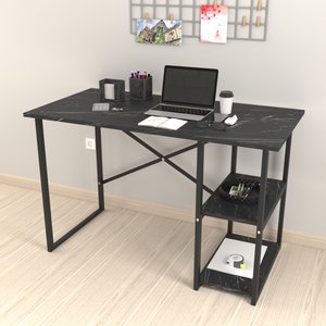 [en.casa] Schreibtisch Nittedal mit Regal 120x60x75cm Marmoroptik, schwarz