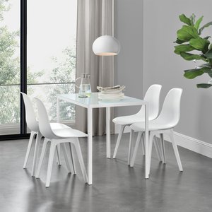 [en.casa] Esstisch Stathelle 105x60x75 cm Weiß Glasplatte 4 Stühle Weiß