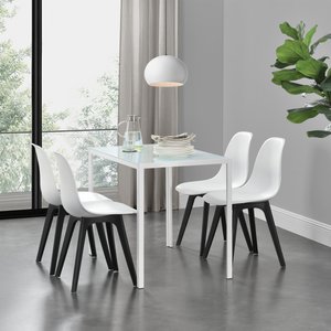 [en.casa] Esstisch Stathelle 105x60x75 cm Weiß Glasplatte 4 Stühle Weiß/Schwarz