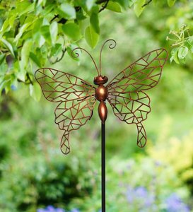Gartenstecker Schmetterling Metall Farbe Kupfer Gartenstab Landhausstil 100cm