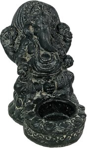 Ganesha Figur mit Kerzenhalter Steinguss Statue Schwarz Hindu Gottheit 15cm