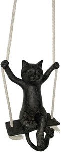Figur Katze auf Schaukel Katzenfigur Dekofigur Skulptur Statue Schwarz 20cm