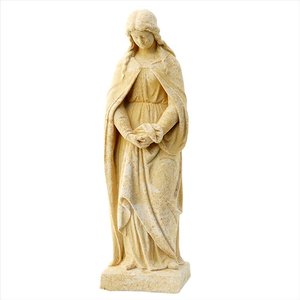Steinguss Maria Skulptur als Gartendekoration - Maria in Demut / Antikgrau