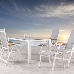 Gartengarnitur mit Keramik-Tischplatte und Hocker - Sitzmöbel Spirabilis / Weiß