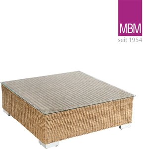 Garten Lounge Tisch mit Glasplatte - MBM - Alu & Geflecht - braun - 90x60x32cm - Loungetisch Bellini