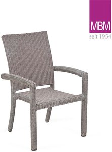 Stapelbarer Gartenstuhl mit Armlehnen - MBM - Alu & Geflecht - Sessel Bellini / mit Sitzkissen Granit