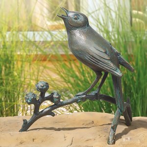Stilvolle Singvogel Gartenfigur aus Bronze - Nachtigall