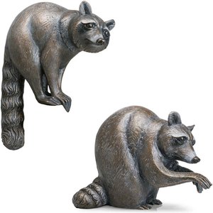 Gartenfiguren Set aus 2 Bronze Waschbären - Waschbären Set