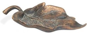 Kleines blattförmiges Vogelbad aus Bronze - Vogeltränke Blatt / Bronze Patina grün