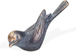 Bronze Gartendekoration - kleiner Singvogel - Vogel Suna / Bronze Patina Wachsguss