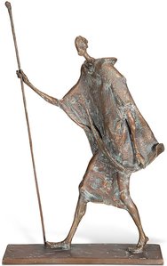 Bronze Gartenskulptur Wanderer mit Stock - Wanderer / Bronze braun