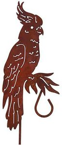 Gartenstecker Vogel mit Haken aus Rost Metall - Kakadu