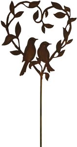 Rost Metall Gartenstecker mit Vögeln - Herz - Cor Avium / 140cm