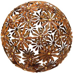 Rost Metall Kugel als Gartendekoration mit Blumen Muster - Pila Flora / 40cm