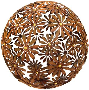 Rost Metall Kugel als Gartendekoration mit Blumen Muster - Pila Flora / 50cm