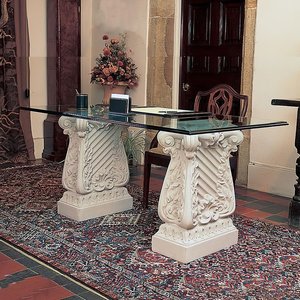Antik Stein Tisch mit Glasplatte - Claremont / Terrakotta