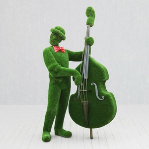 Große Musiker Gartenfigur mit Kontrabass - Skulptur - Hugo