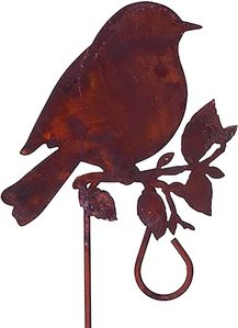 Metall Gartenstecker Vogel auf Ast - Rost - Rocco