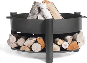 Runde Feuerschale aus Stahl - Feuerstelle mit Holzlager - Tilos Feuerschale / 60cm / mit Abdeckung