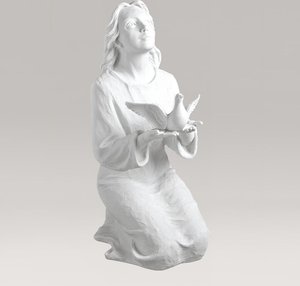Kniende Gartenfigur Madonna mit Taube - Marmorguss - Madonna Columba