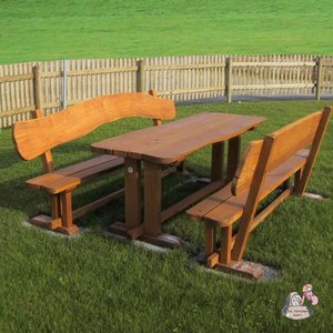 Gartenmöbel-Set aus Eiche - Gartentisch und Holzbänke - Sitzgarnitur Lancelot / ohne Rückenlehne