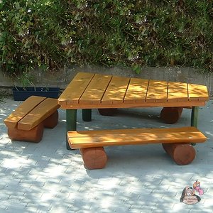 Gartenmöbel Set für Kinder aus Holz - Tisch und Gartenbänke - Sitzgarnitur Zwergenland / Douglasie