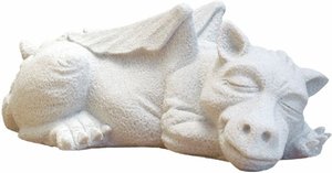 Schlafende Drachenfigur aus Steinguss zur Gartendekoration - Fuchur / Antikgrau