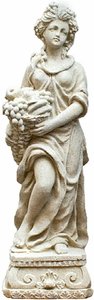 Einzigartige Steinguss Gartenfigur - Kunstvolle Frau mit Deko-Element - Omoge / Portland weiß / Mit Obstkorb