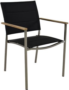 Niedriglehner Stuhl aus Edelstahl mit Teakholz-Armlehnen - Marmi / Schwarz