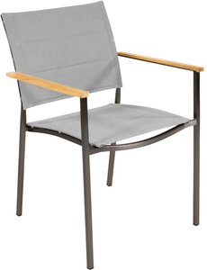 Niedriglehner Stuhl aus Edelstahl mit Teakholz-Armlehnen - Marmi / Grau