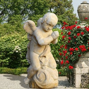 Gartenskulptur mit Engel - Rafael / Antikgrau