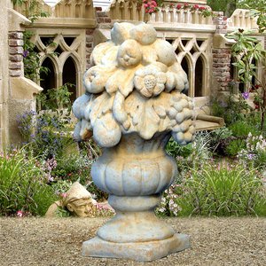 Großer Obstkorb Gartenfigur - Florenz / Antikgrau