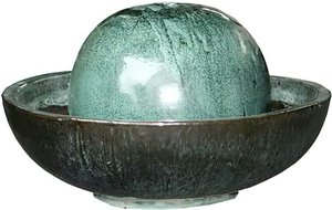 Gartenbrunnen Kugel mit Schale - Keramik in Jade - Muraso / 29x54cm (HxDm)