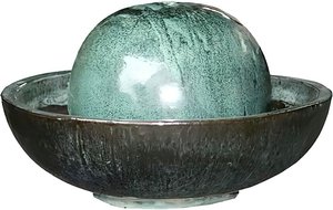 Gartenbrunnen Kugel mit Schale - Keramik in Jade - Muraso / 40x65cm (HxDm)