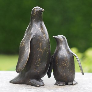 Großer & kleiner Pinguin aus Bronze als Vogel Gartenskulpturen - Pinguine