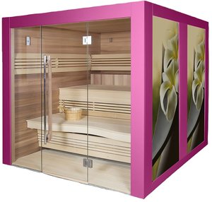 Komfortable Indoor Sauna für 6 bis 8 Personen in Farbe nach Wahl - Kija / mit Glastür / Finnische Sauna + Bio Sauna