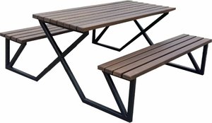 Gartentisch mit integrierten Bänken aus Holz und Metall - Alfrun