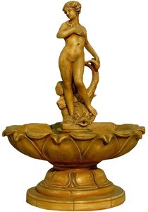 Steinguss Fontäne für Gartenbrunnen - Frauenaktfigur mit Fisch - Vanessa / Olimpia