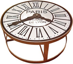 Ausgefallener Tisch mit Uhr Design antik - Elaine / silber