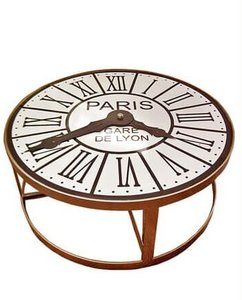 Ausgefallener Tisch mit Uhr Design antik - Elaine / grau