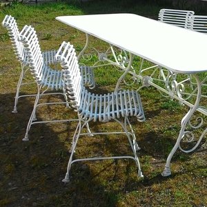 Nostalgischer Gartentisch mit 6 Stühlen aus Schmiedeeisen - Corentin / grün