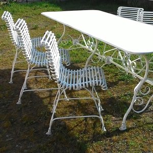 Nostalgischer Gartentisch mit 6 Stühlen aus Schmiedeeisen - Corentin / weiß