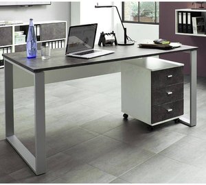 Büromöbel Schreibtisch Set MERIDA-01, Weiß / Basalto-Dunkel, BxHxT: ca.160x75x80cm